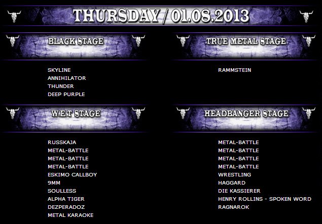 Line-up for Wacken Open Air